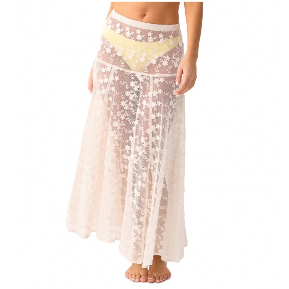 PQ Swim Evie Lace Cover Up Skirt Ivory Floral Cotton Maxi IVO-1380S XS/S